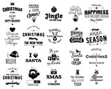 Set of Xmas theme stickers with various texts and images