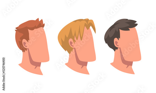 Man Head with Face and Neck Having Different Hairstyle Vector Set