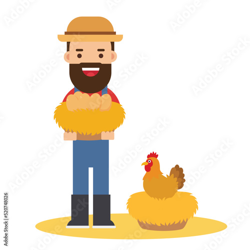Young Man Farmer with chicken and egg