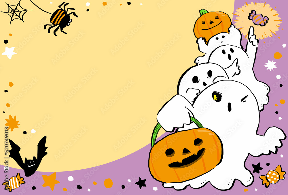 Naklejka premium ハロウィンパーティおばけの行進イラスト