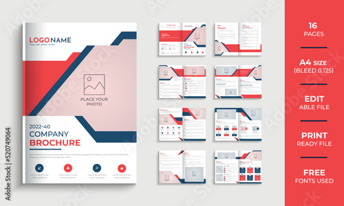 Multipurpose 16 pages company profile brochure design template layout, creative business brochure design.