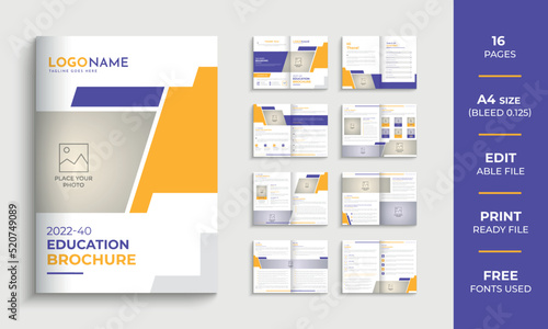 16 Page education school brochure design template with kid's school admission brochure layout