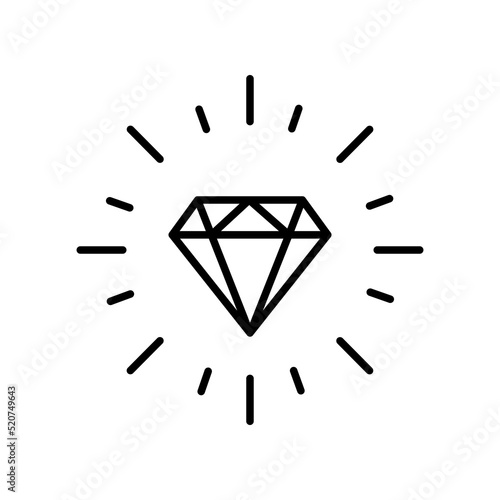 Gemstone Brilliant Flat Symbol. Diamond Shine Black Line Icon. Play Gambling Casino Slot Machine Jackpot Sign. Luxury Jewel Crystal Gem Outline Pictogram. Isolated Vector Illustration