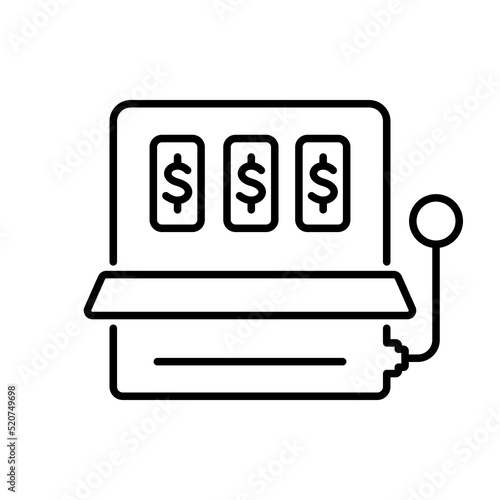 Slot Fruit Machine Black Outline Icon. Gambling Lottery Money Game Flat Symbol. Casino Lucky Jackpot 777 in Las Vegas Line Pictogram. Gamble Slot Machine Sign.Isolated Vector Illustration