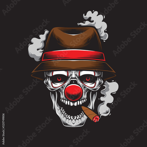clown skull wearing mafia hat vector