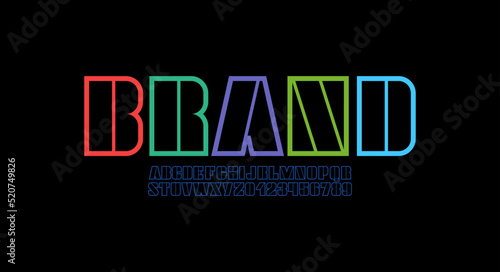 Abstract font, alphabet made in multi colored outline, letters and numbers, vector illustration 10eps