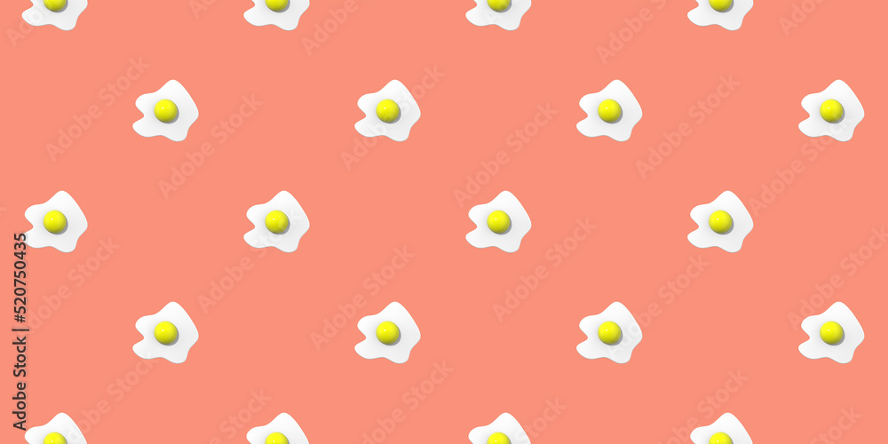 pattern. Image of chicken egg on pastel red backgrounds. Egg with round yolk. Surface overlay pattern. Banner for insertion into site. 3D image. 3D rendering. pattern. Image of chicken egg on pastel red backgrounds. Egg with round yolk. Surface overlay pattern. Banner for insertion into site. 3D image. 3D rendering.