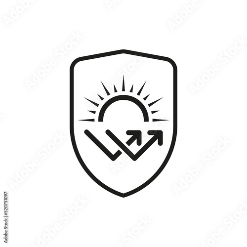 UV Sun Sunscreen Shield Protect Skin Line Icon. Sunblock Protection Radiation Cream Lotion Outline Icon. SPF 30, 50 Resistant Block Ultraviolet Rays Linear Pictogram. Isolated Vector Illustration