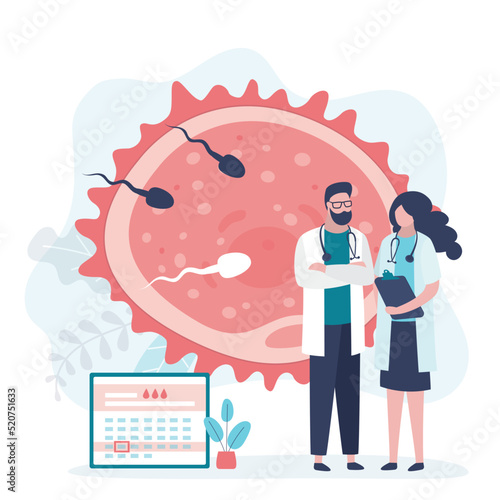 Embryologists perform artificial insemination procedure. Doctors have set planned date for IVF