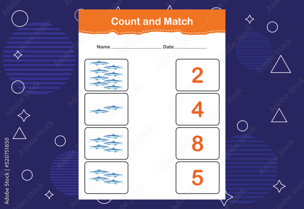 Count and match with the correct number. Matching education game. Count ...