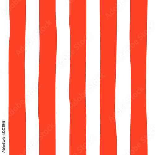 Minimalistic trendy seamless pattern of vertical red and white hand drawn irregular stripes. Funny background for banner, wrapping paper or print on cloth. Vector. Children clown vintage prints