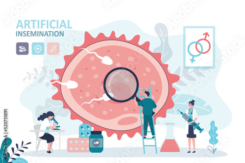 Doctor with magnifying glass examines ovaries. Medical team examines and diagnoses diseases female reproductive system