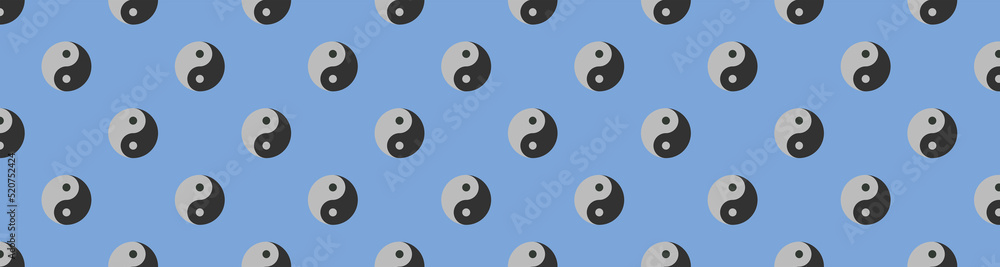 Fototapeta premium pattern. Image of Yin Yang symbol on pastel blue blue backgrounds. Symbol of opposite. Surface overlay pattern. Banner for insertion into site. 3D image. 3D rendering.