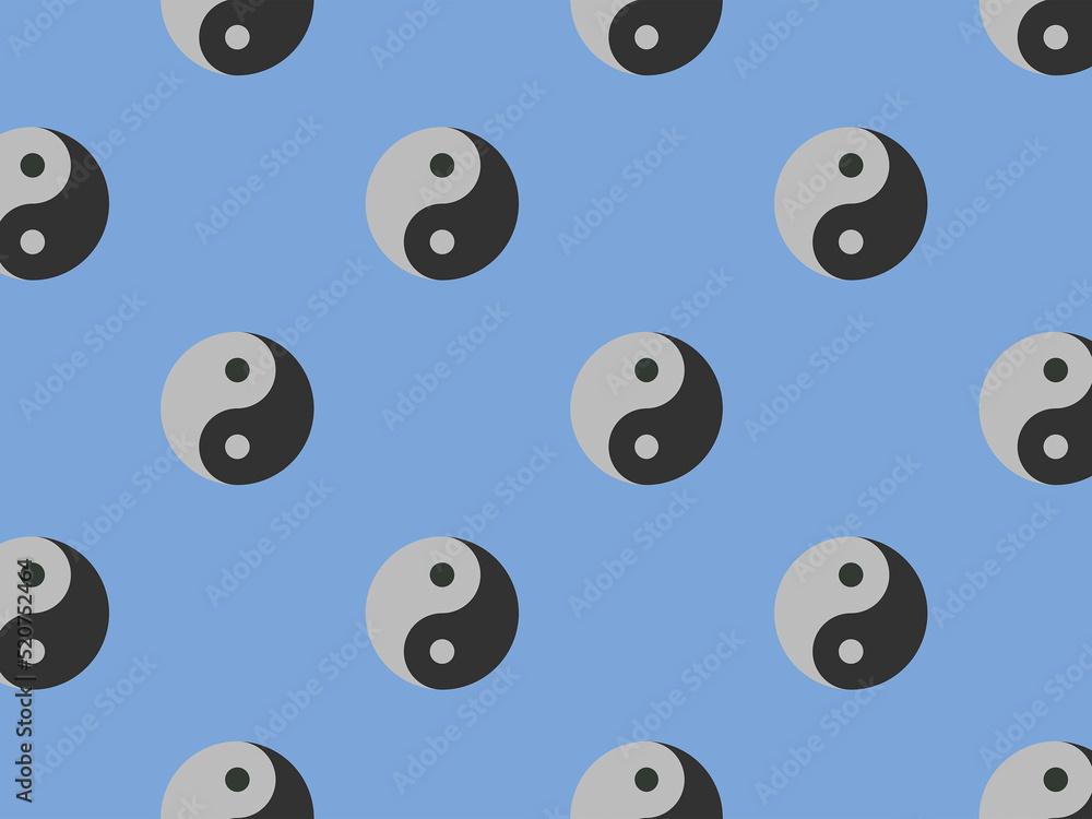 Fototapeta premium pattern. Image of Yin Yang symbol on pastel blue blue backgrounds. Symbol of opposite. Surface overlay pattern. 3D image. 3D rendering.