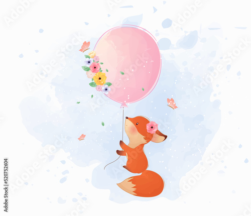 cute fox flying balloon 