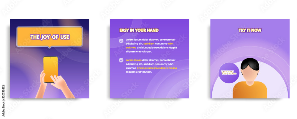 Social media informative post banner template layout design in purple, yellow, orange background, glassmorphism style with transparent glass frame bubble message