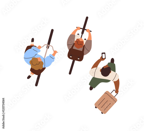 People walking, riding bicycle top view. Overhead characters cycling, going w...