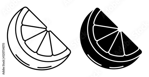 Linear icon, sliced Orange fruit, juicy citrus. Harvesting tropical fruits. Simple black and white vector isolated on white background