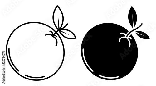 Linear icon, whole orange fruit, juicy citrus. Harvesting tropical fruits. Simple black and white vector isolated on white background