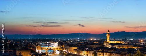 Fotografie, Obraz Florence view in the twilight photo taken from Michelangelo plaza