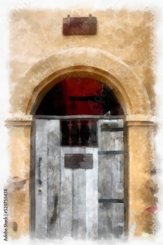 Ancient italian village architecture building watercolor style illustration impressionist painting. © Kittipong