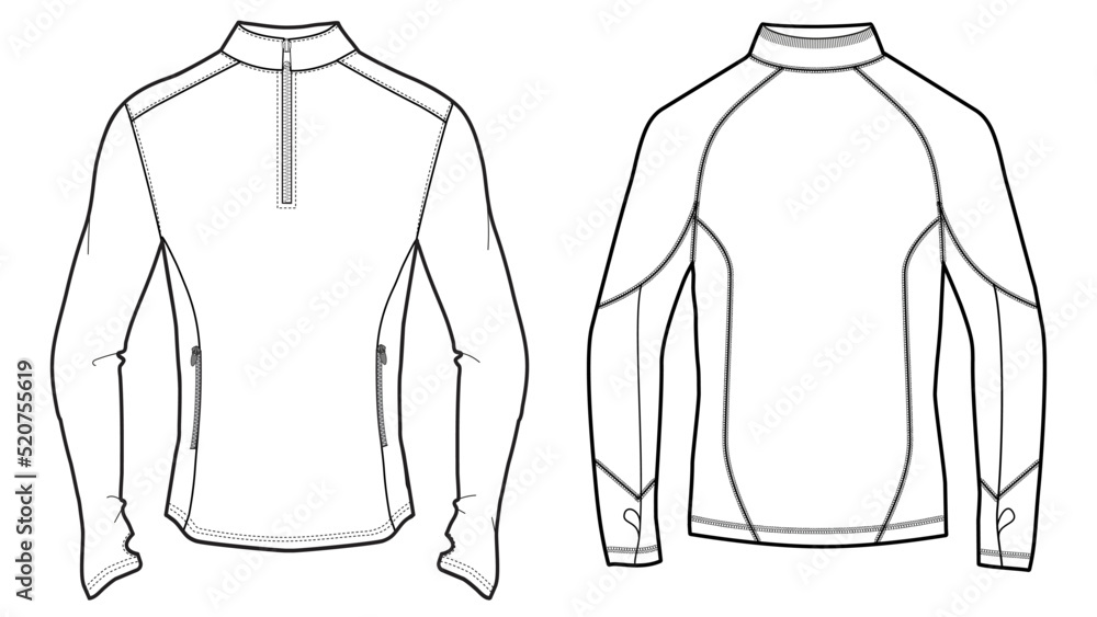 mens long sleeve base layer rash guard flat drawing vector illustration