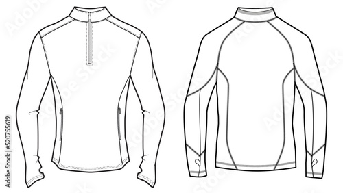 mens long sleeve base layer rash guard flat drawing vector illustration template