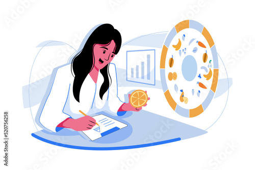 Female nutritionist doctor gives notes Illustration concept. Flat illustration isolated on white background