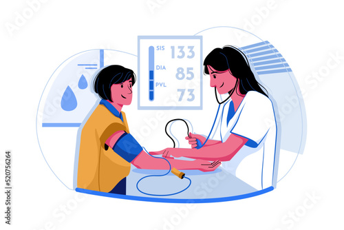 Nurse checking blood pressure Illustration concept. Flat illustration isolated on white background