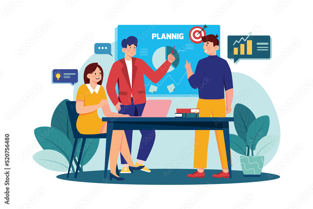 Business Team Working On Goal Achievement Illustration concept. Business Team Working On Goal Achievement Illustration concept.