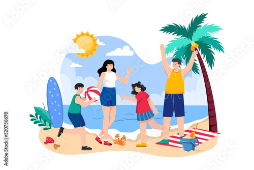 Family Beach Vacation Illustration concept