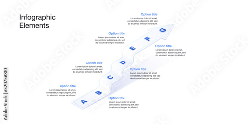 Business process chart infographics with 7 step arrows. Corporate workflow graphic elements. Company flowchart presentation slide. Vector info graphic in isometric design.