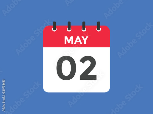 may 2 calendar reminder. 2th may daily calendar icon template. Vector illustration 