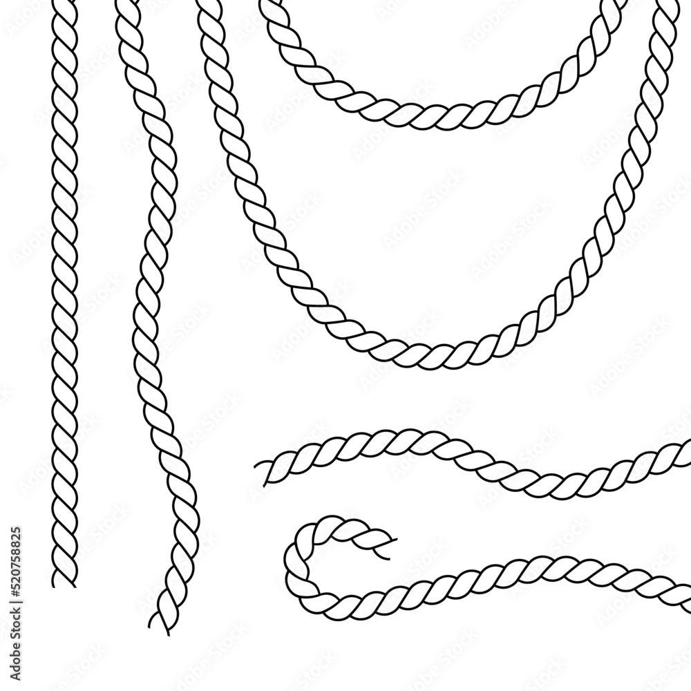 Rope line and outline set in vector format Ropes decorative border