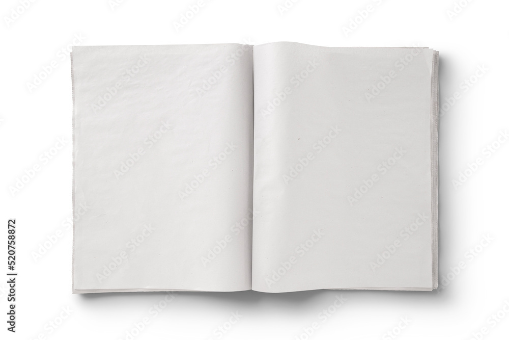 Realistic illustration mockup of blank layout of open newspaper, magazine on the white background. 3d rendering. Realistic illustration mockup of blank layout of open newspaper, magazine on the white background. 3d rendering.