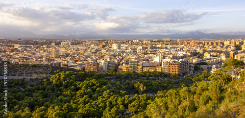 Panoramic view of Alicante. Buildings at sunset. Skyline of buildings of a Spanish city