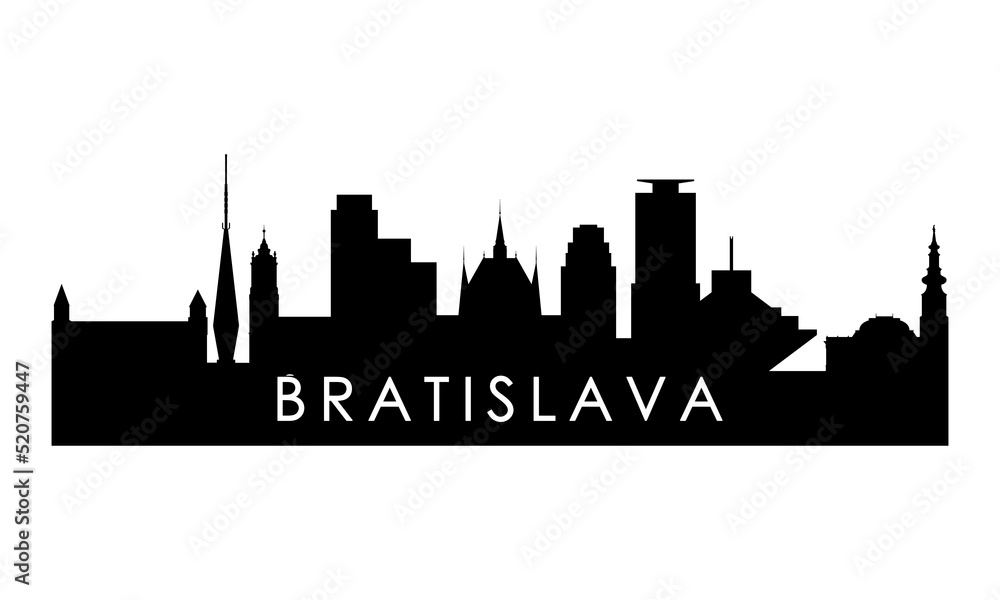Bratislava skyline silhouette. Black Bratislava city design isolated on white background.