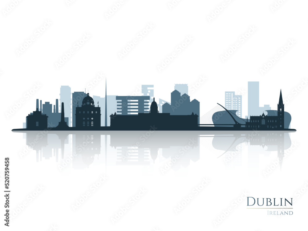 Fototapeta premium Dublin skyline silhouette with reflection. Landscape Dublin, Ireland. Vector illustration.