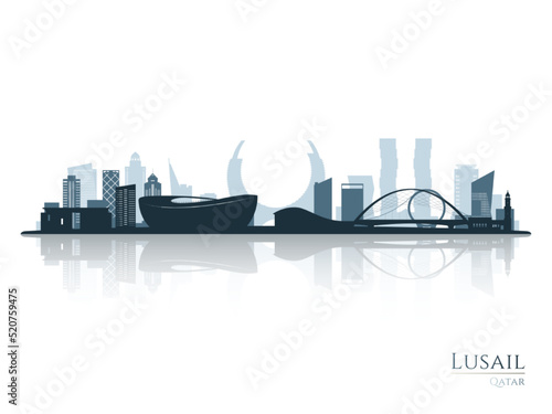 Lusail skyline silhouette with reflection. Landscape Lusail, Qatar. Vector illustration.