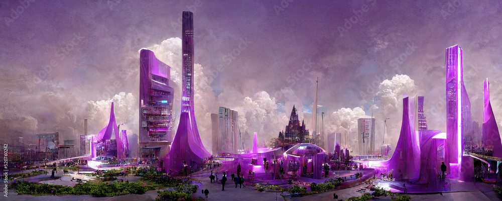 Virtual futuristic metaverse city as header - obrazy, fototapety, plakaty 
