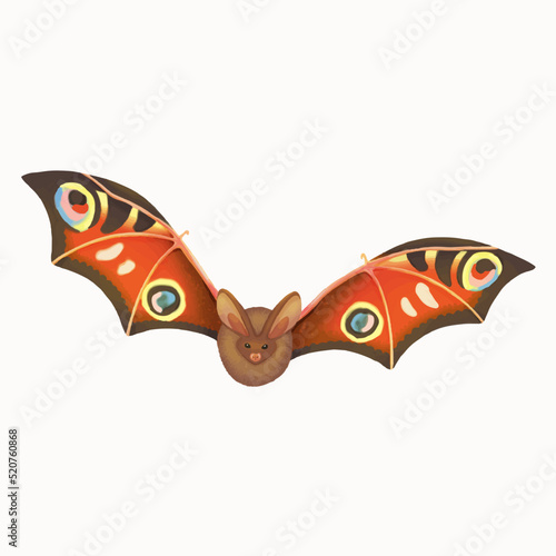 Bat with butterfly wings. Isolated on white background stock vector illustration.