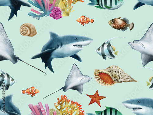 Seamless pattern with sea life theme