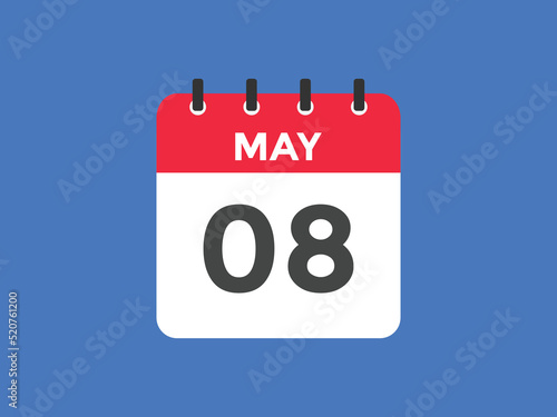 may 8 calendar reminder. 8th may daily calendar icon template. Vector illustration 