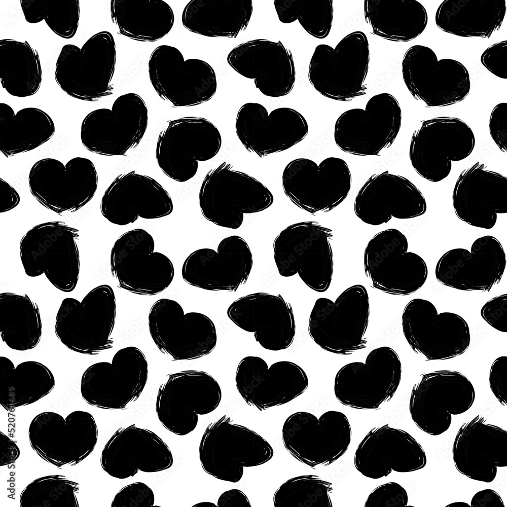 Fototapeta premium Heart shaped brush stroke seamless pattern design