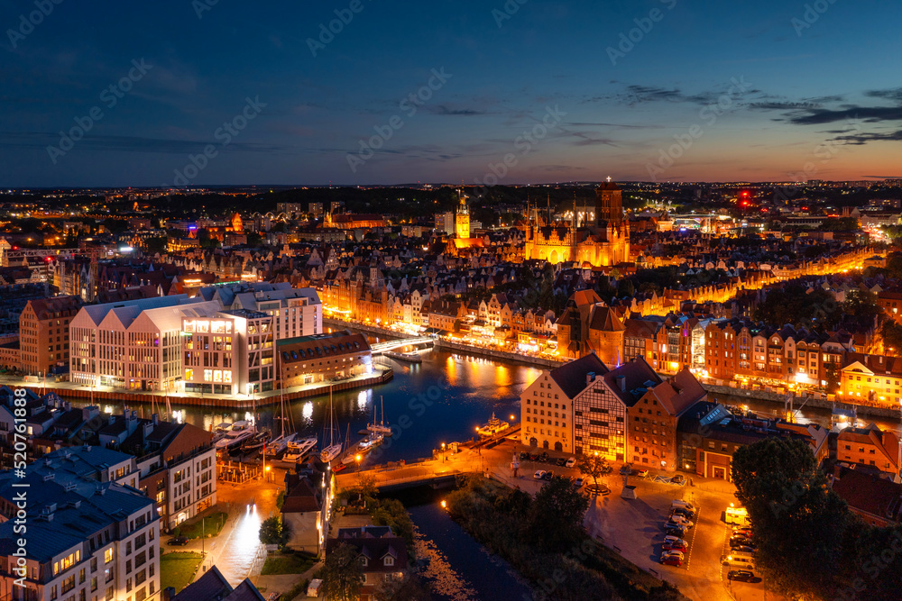 Beautiful architecture of the Main Town of Gdansk at dusk. Poland
