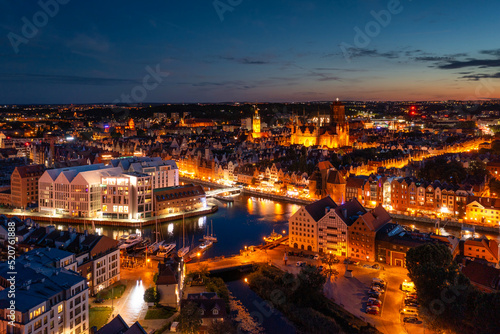 Beautiful architecture of the Main Town of Gdansk at dusk. Poland
