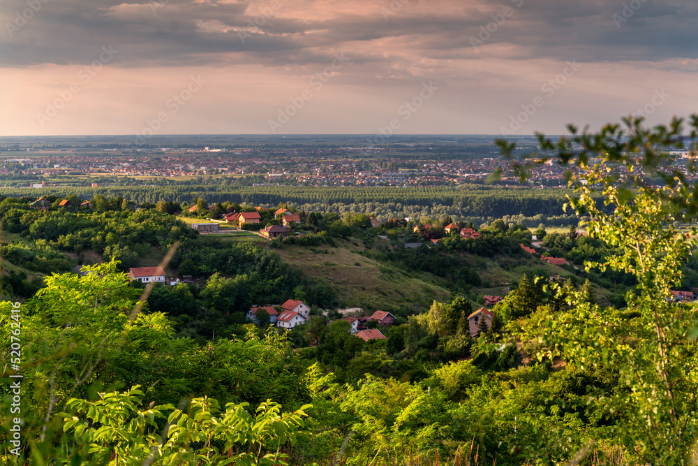 Beautiful summer landscape, green hills of Fruska Gora, travel to Serbia