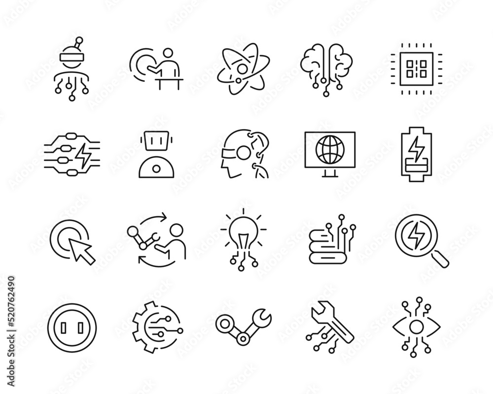Fototapeta premium Artificial Intelligence Icons - Vector Line. Editable Stroke. 