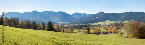 alpine autumn landscape Fischbachau  view to famous cafe and restaurant