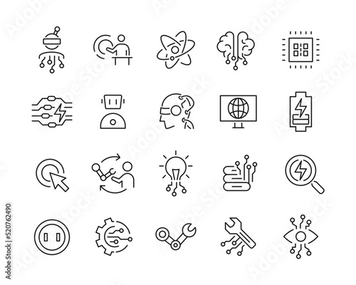 Artificial Intelligence Icons - Vector Line. Editable Stroke. 